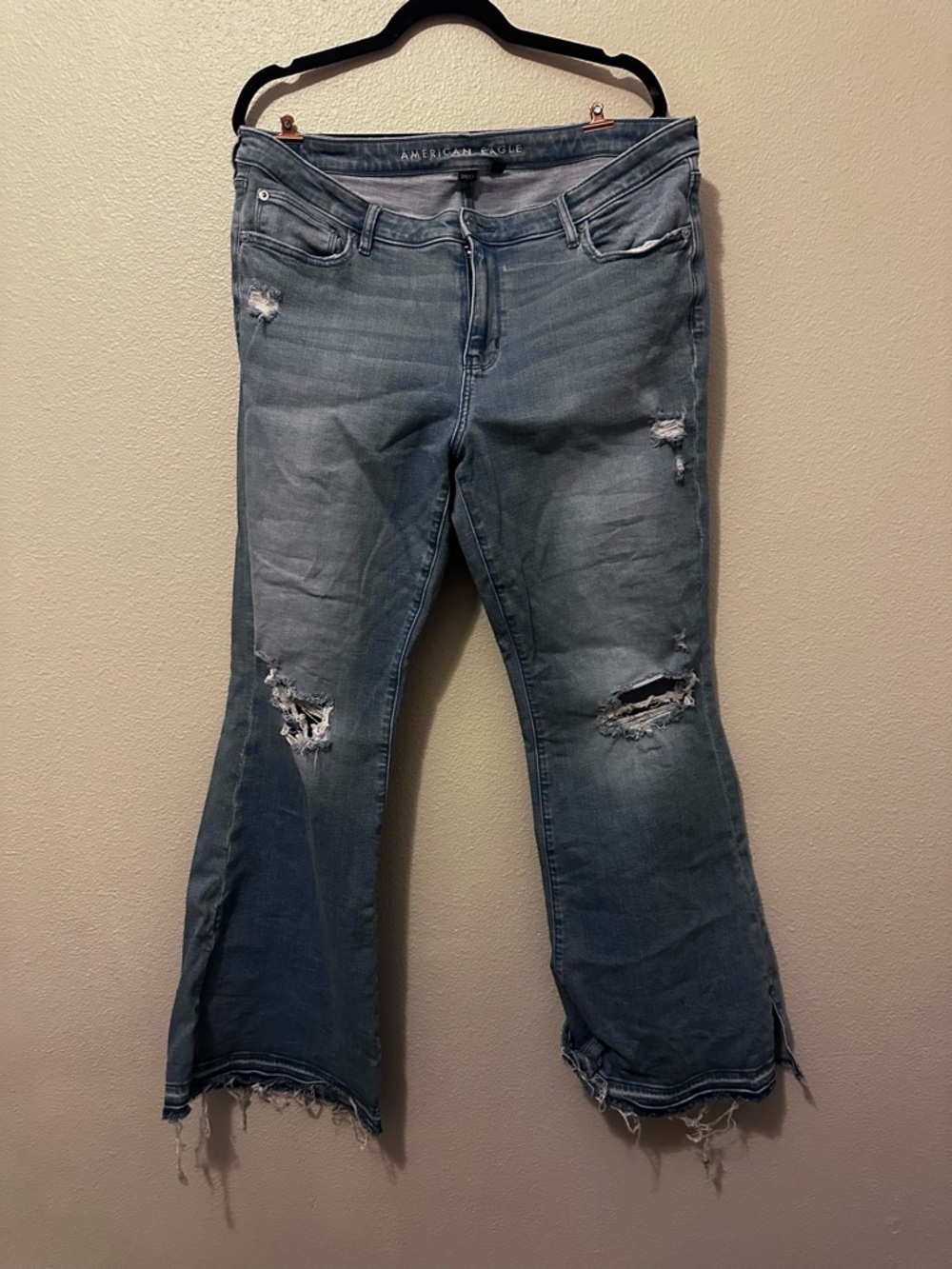 American Eagle Outfitters Light Blue Distressed Flare Jeans